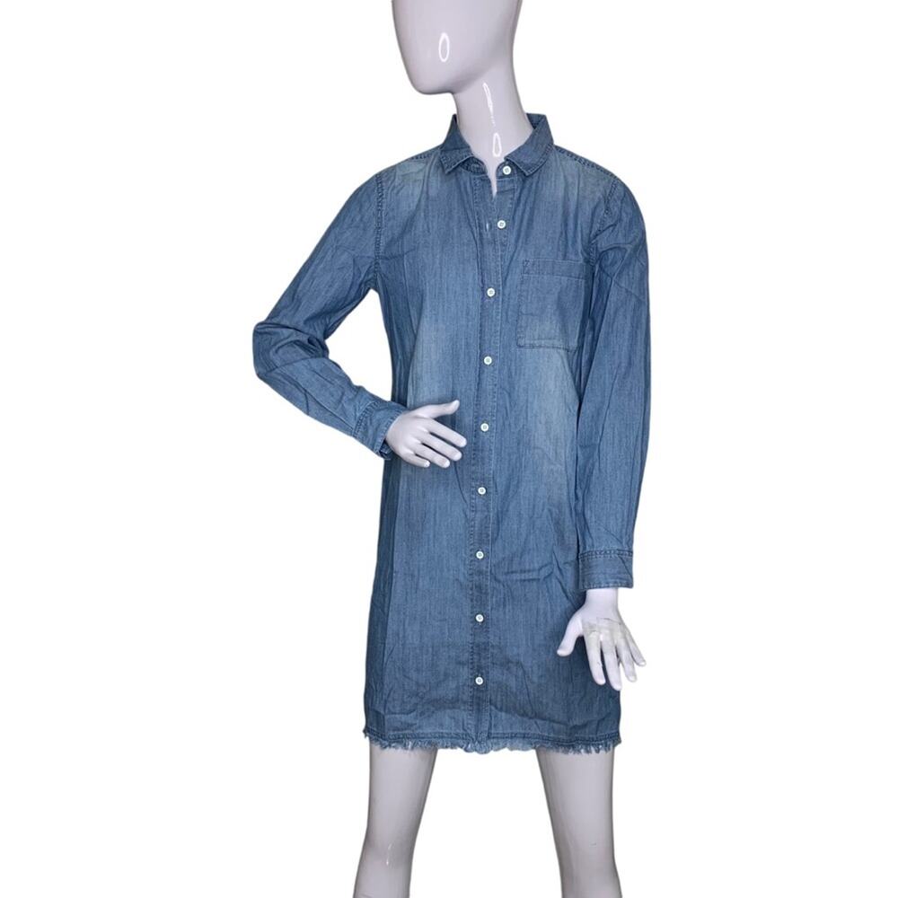 Garnet Hill NWOT Chambray Collared Shirt Dress Long Sleeve Button Down Size 2